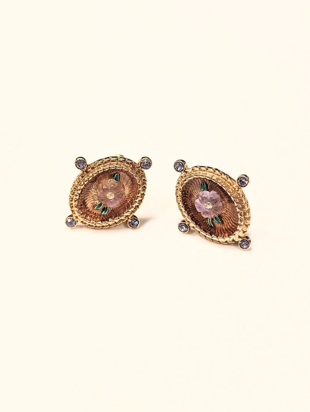 Vintage Gold Floral Rhinestone Avon Feminine Fairy Clip On Earrings